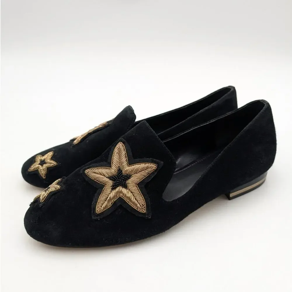 Michael Kors Natasha Suede Gold Star Loafers Women's Black Size US6.5M EU36.5